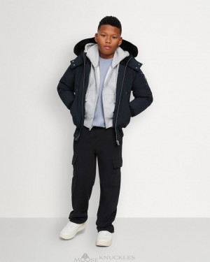 Moose Knuckles Bomber Shearling Bomberjack Kinderen Donkerblauw Zwart | PIM104628