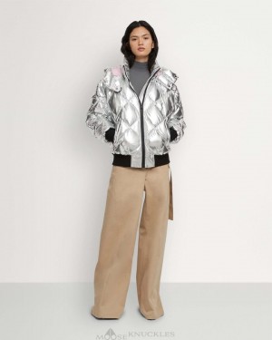 Moose Knuckles Flightweight Metallic Bankhead Bomber Bomberjack Dames Zilver | RFJ527093