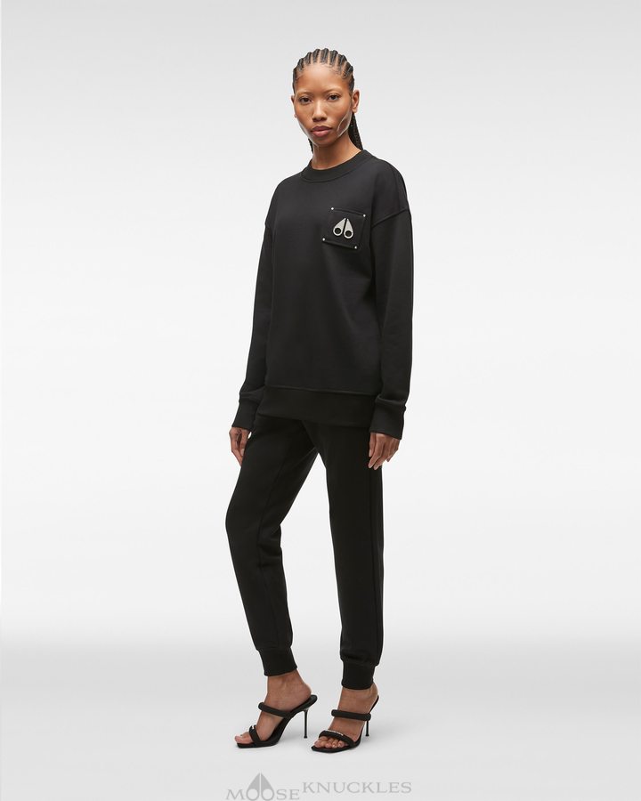 Moose Knuckles Brooklyn Crew Neck Sweatshirts Dames Zwart | FWK865273