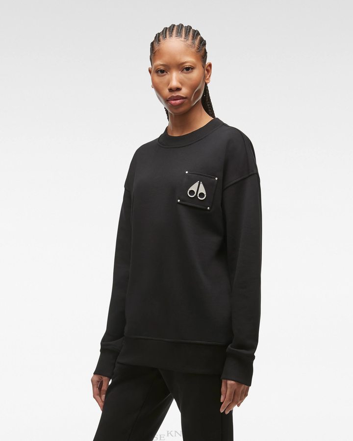 Moose Knuckles Brooklyn Crew Neck Sweatshirts Dames Zwart | FWK865273