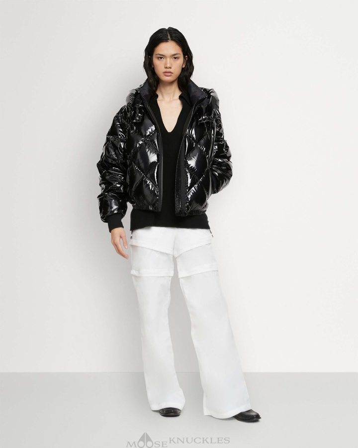 Moose Knuckles Flightweight Glossy Bankhead Bomber Bomberjack Dames Zwart | NYI792481