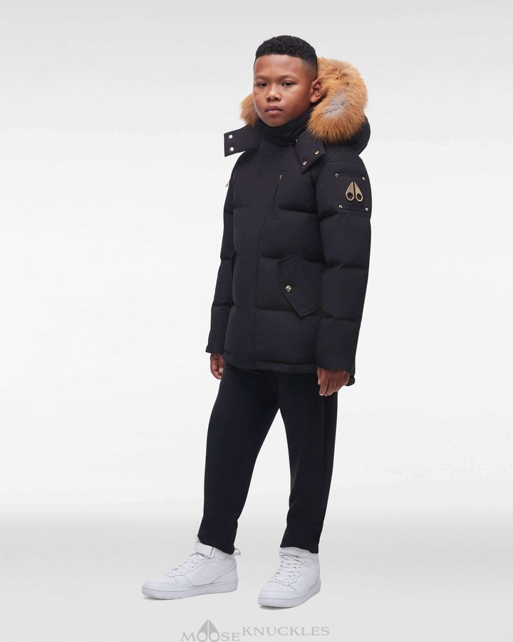 Moose Knuckles Gold 3q Fur Jassen Kinderen Zwart Goud | ECF196250