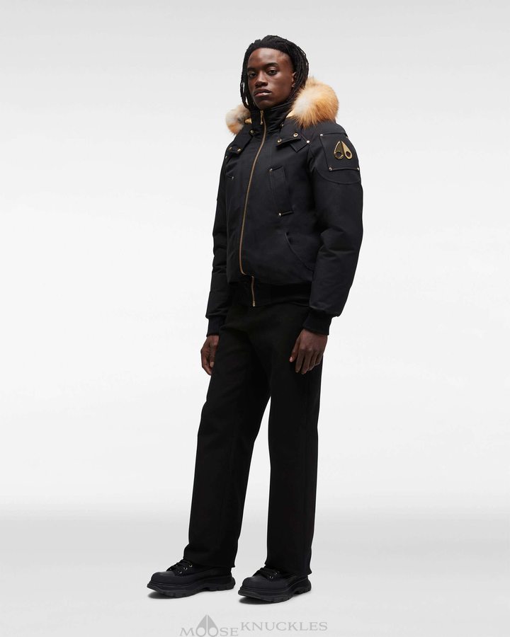 Moose Knuckles Gold Ballistic Bomber Fur Bomberjack Heren Zwart Goud | JLY742903