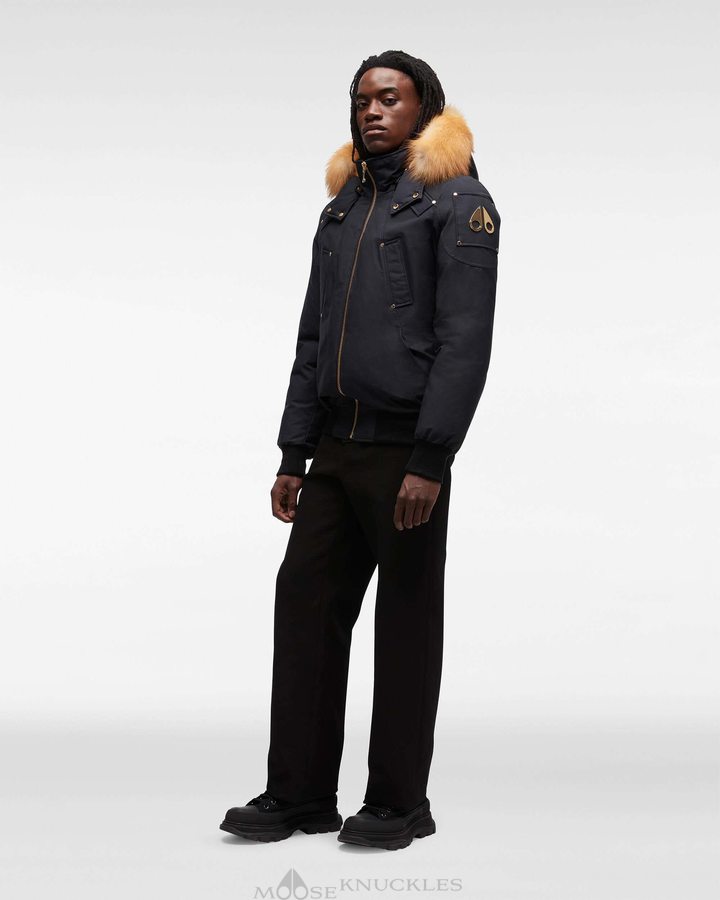 Moose Knuckles Gold Ballistic Bomber Fur Bomberjack Heren Donkerblauw Goud | PDG285419