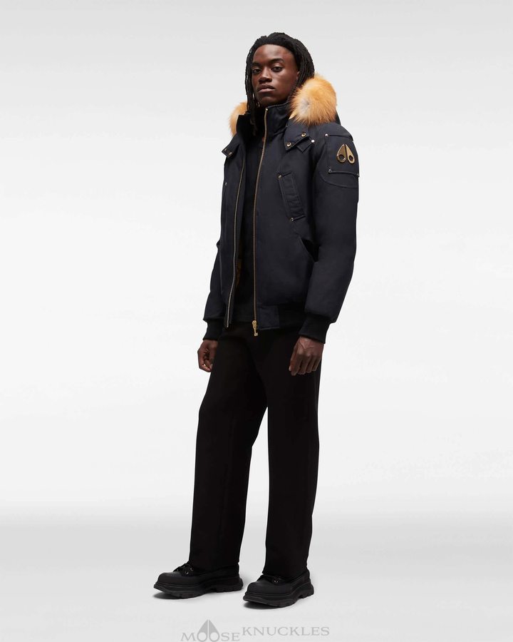 Moose Knuckles Gold Ballistic Bomber Fur Bomberjack Heren Donkerblauw Goud | PDG285419