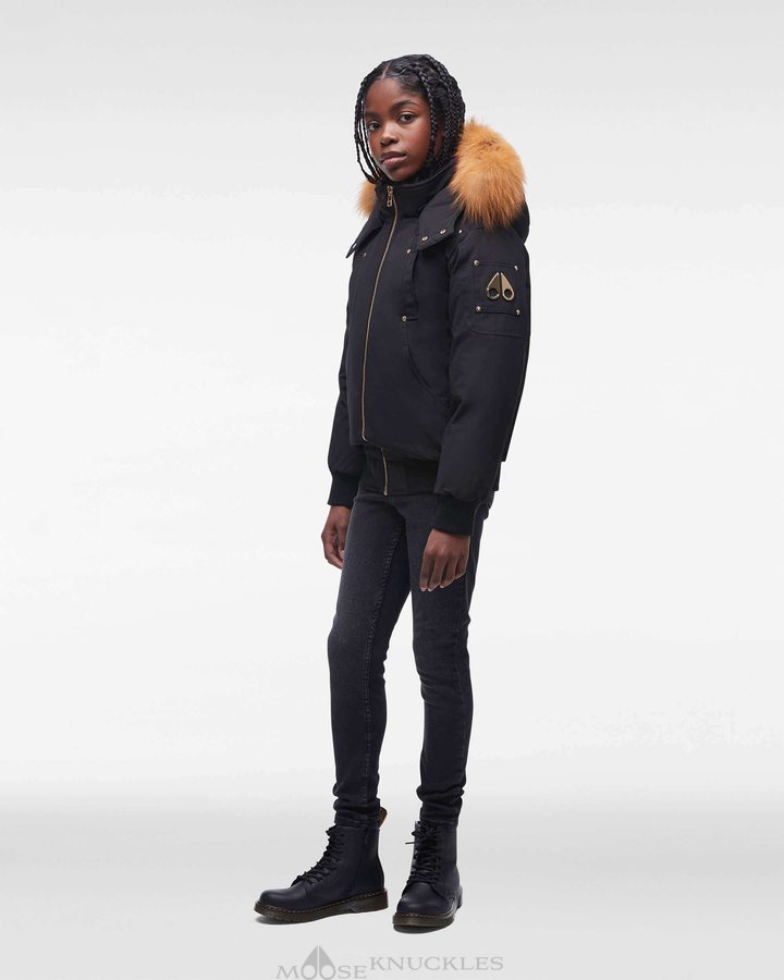 Moose Knuckles Gold Bomber Fur Bomberjack Kinderen Zwart Goud | JWH547039