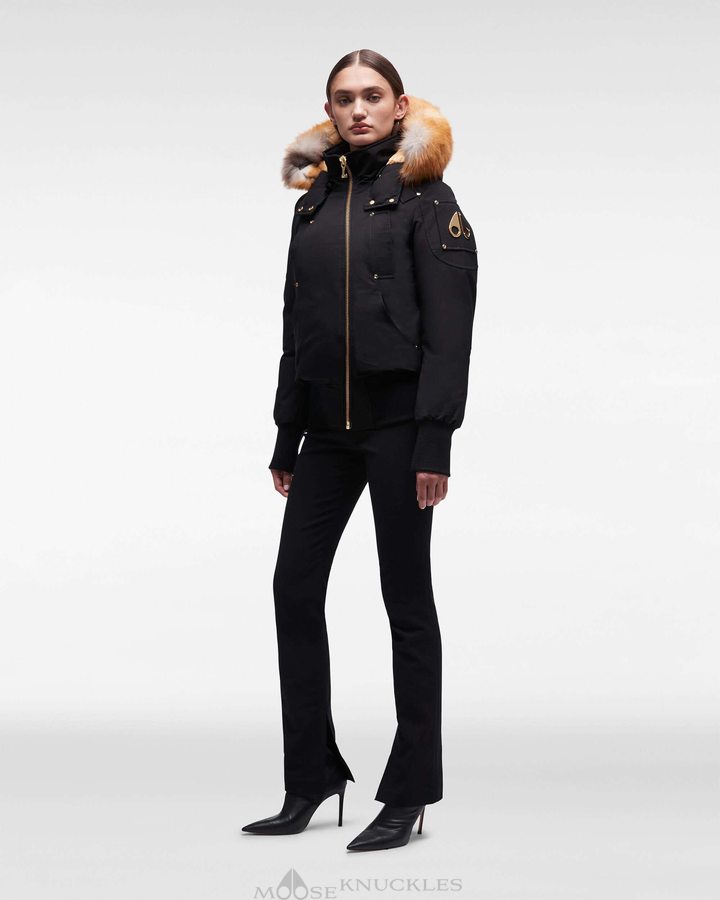 Moose Knuckles Gold Debbie Bomber Fur Bomberjack Dames Zwart Goud | DEZ952370