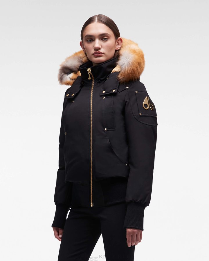 Moose Knuckles Gold Debbie Bomber Fur Bomberjack Dames Zwart Goud | DEZ952370