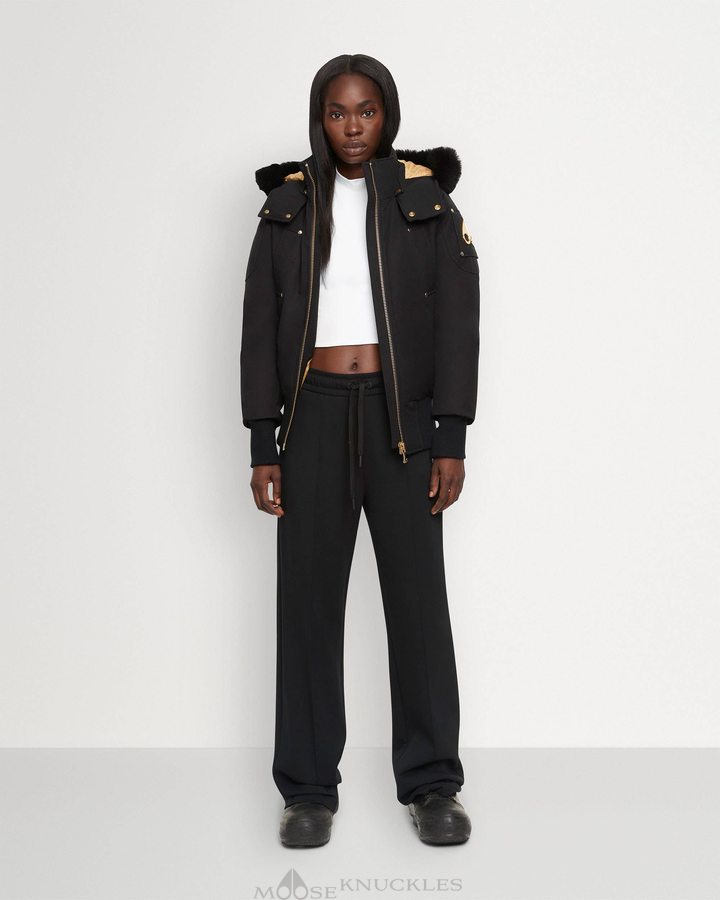 Moose Knuckles Gold Debbie Bomber Shearling Bomberjack Dames Zwart Zwart | ITA297581