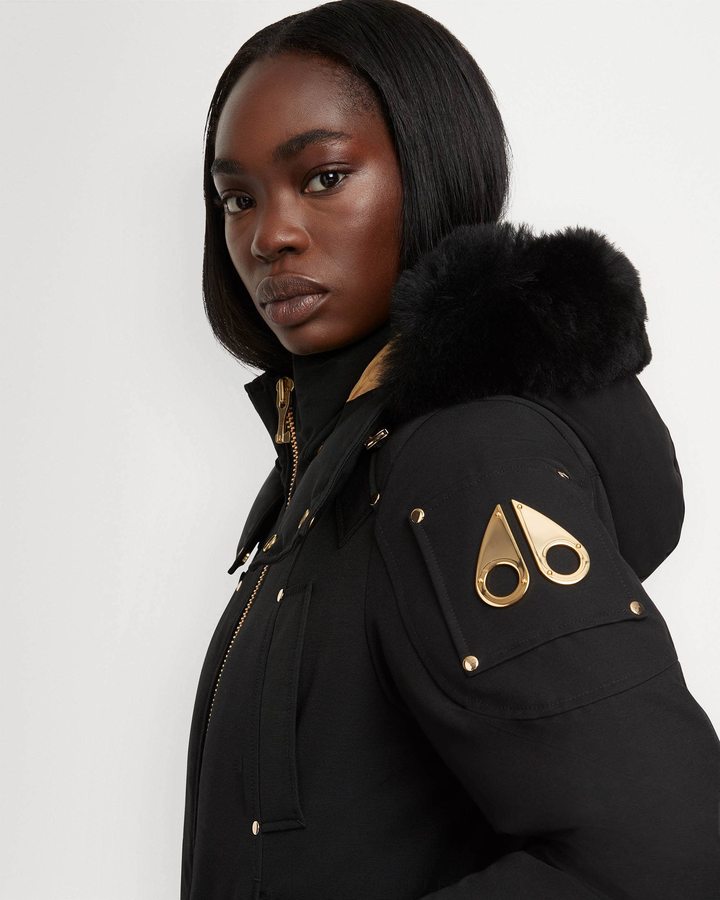 Moose Knuckles Gold Debbie Bomber Shearling Bomberjack Dames Zwart Zwart | ITA297581