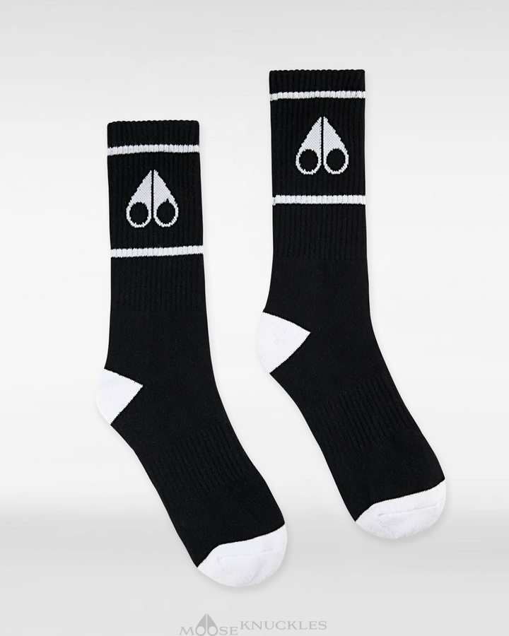 Moose Knuckles Logo Icon Socks Sokken Heren Zwart Wit | KWC275406