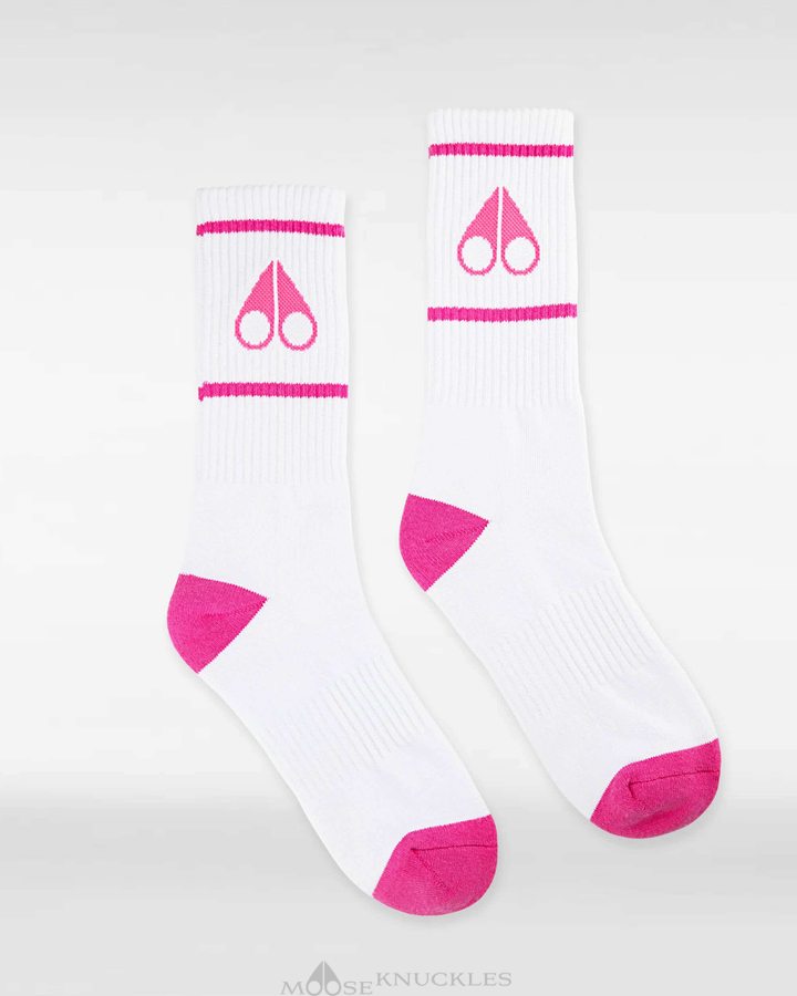 Moose Knuckles Logo Icon Socks Sokken Heren Wit Roze | WSE603178