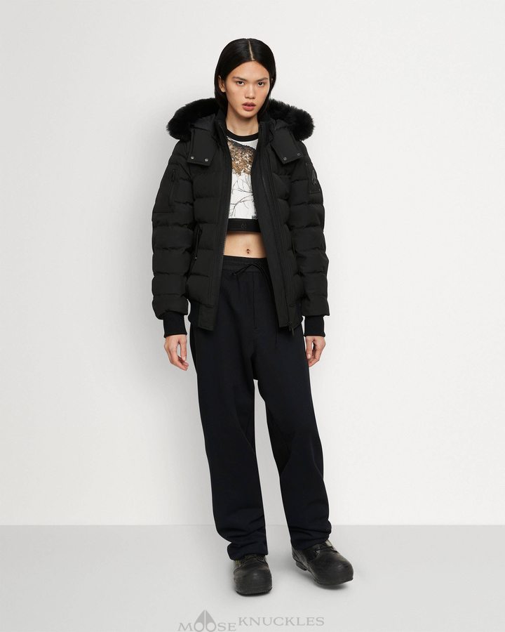 Moose Knuckles Onyx Ladriere Bomber Shearling Bomberjack Dames Zwart Zwart | YRN895620