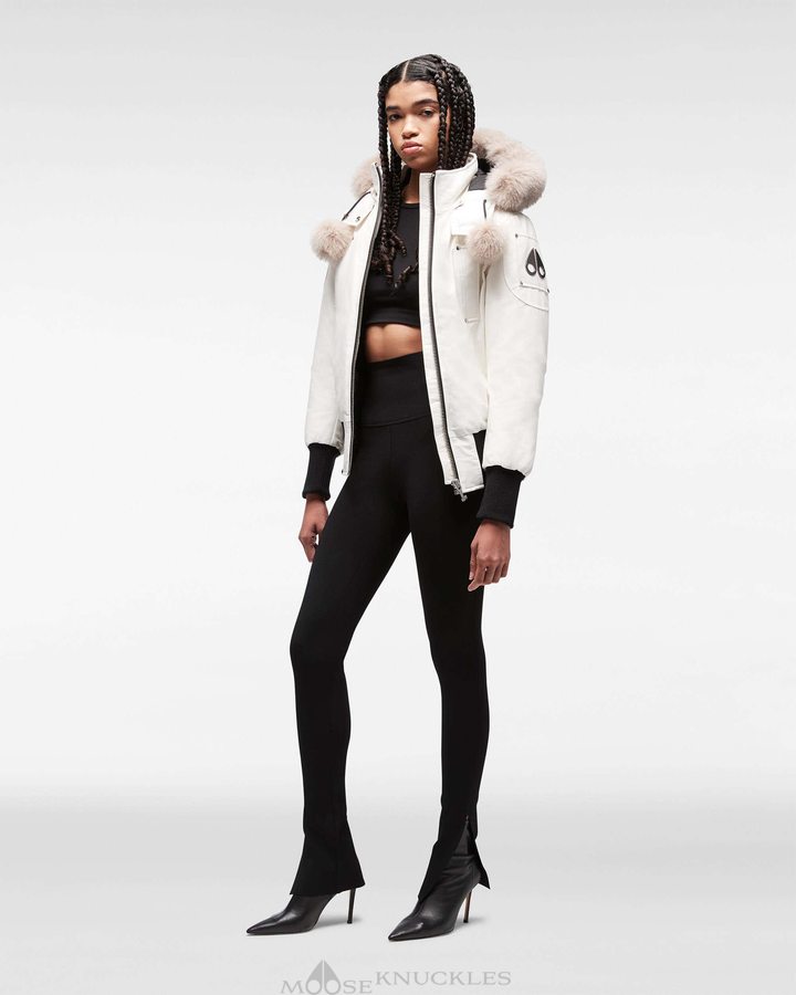 Moose Knuckles Original Debbie Bomber Fur Bomberjack Dames Milky Way / Stoned Fox Fur | ICO679354