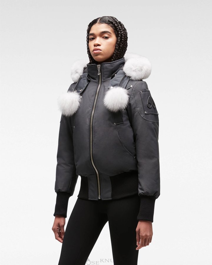 Moose Knuckles Original Debbie Bomber Fur Bomberjack Dames Granite / Natural Fox Fur | BFW891675