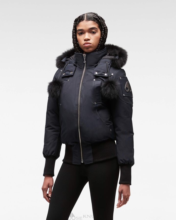 Moose Knuckles Original Debbie Bomber Fur Bomberjack Dames Donkerblauw Zwart | ATW892451