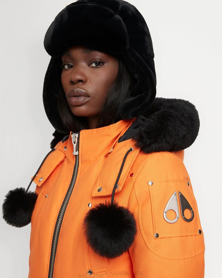 Moose Knuckles Original Debbie Bomber Shearling Bomberjack Dames Oranje Zwart | GXT896215