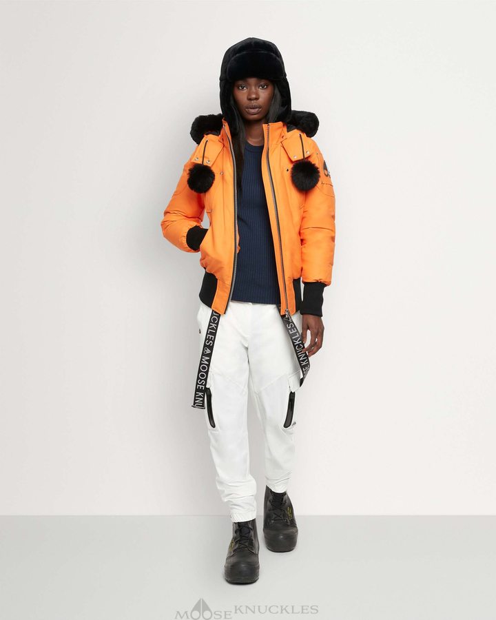 Moose Knuckles Original Debbie Bomber Shearling Bomberjack Dames Oranje Zwart | GXT896215